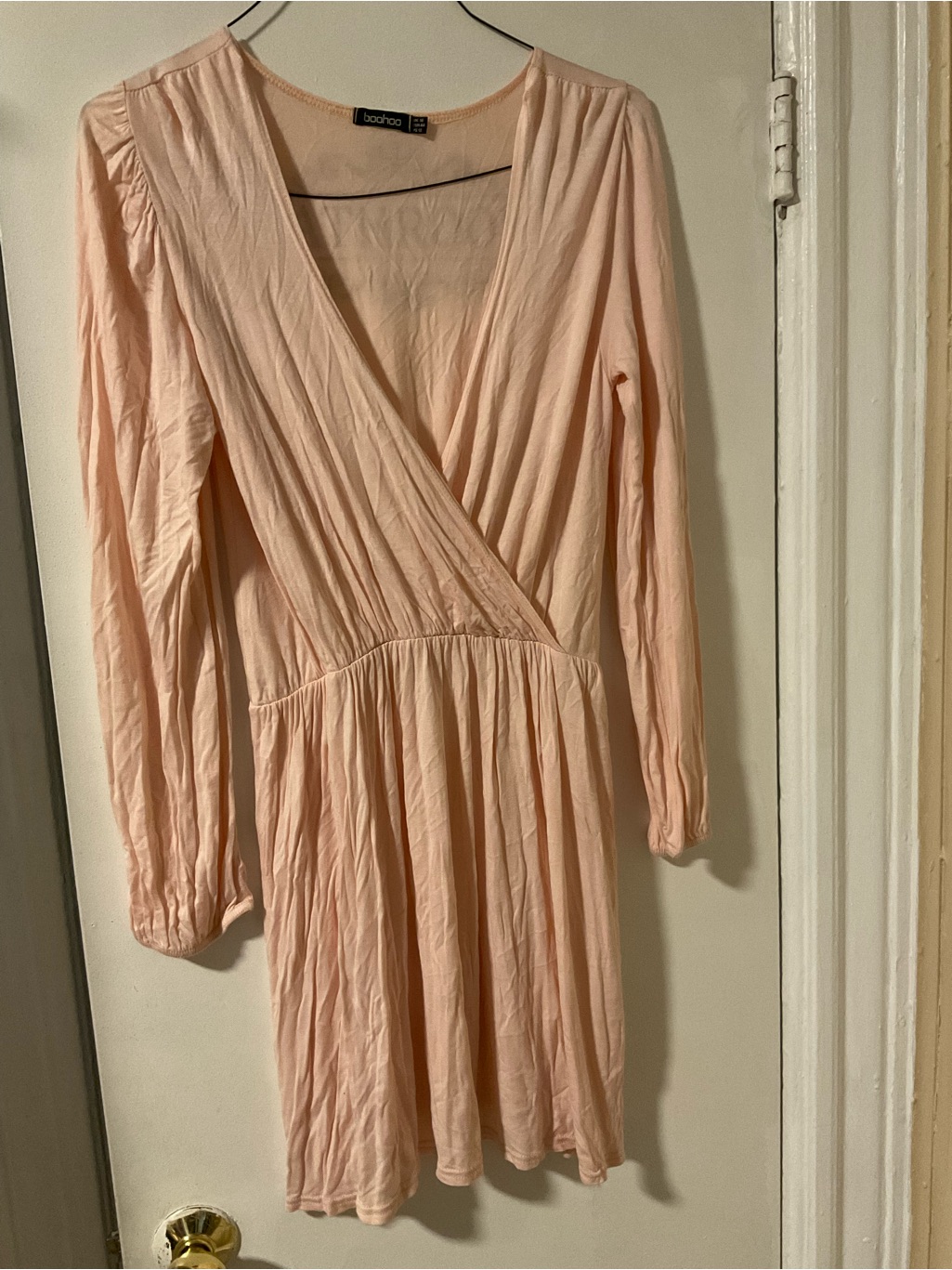 Boohoo Pale Pink Long-Sleeve Wrap Dress